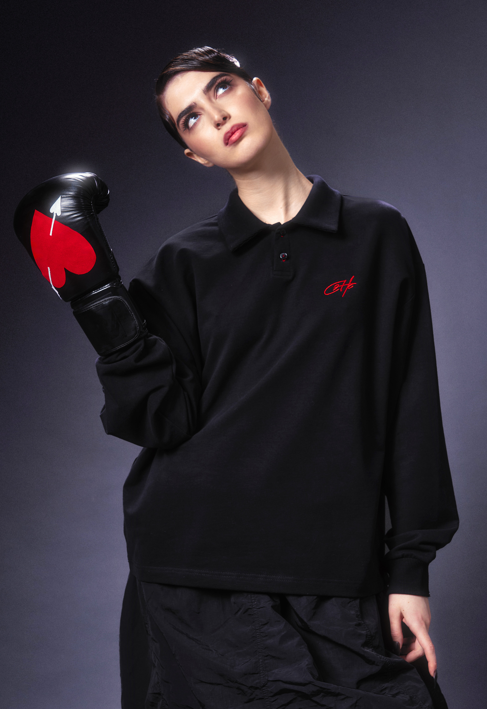 Лонгслив-поло "Everything" черный