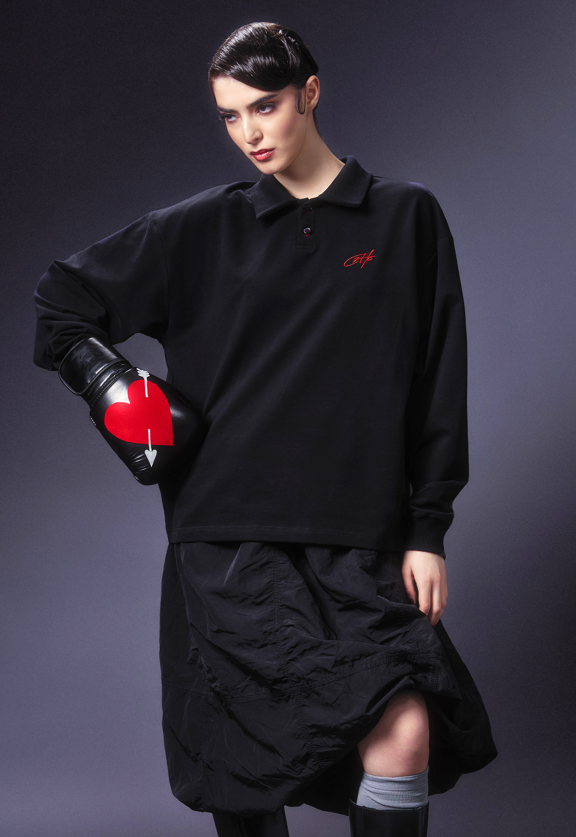 Лонгслив-поло "Everything" черный