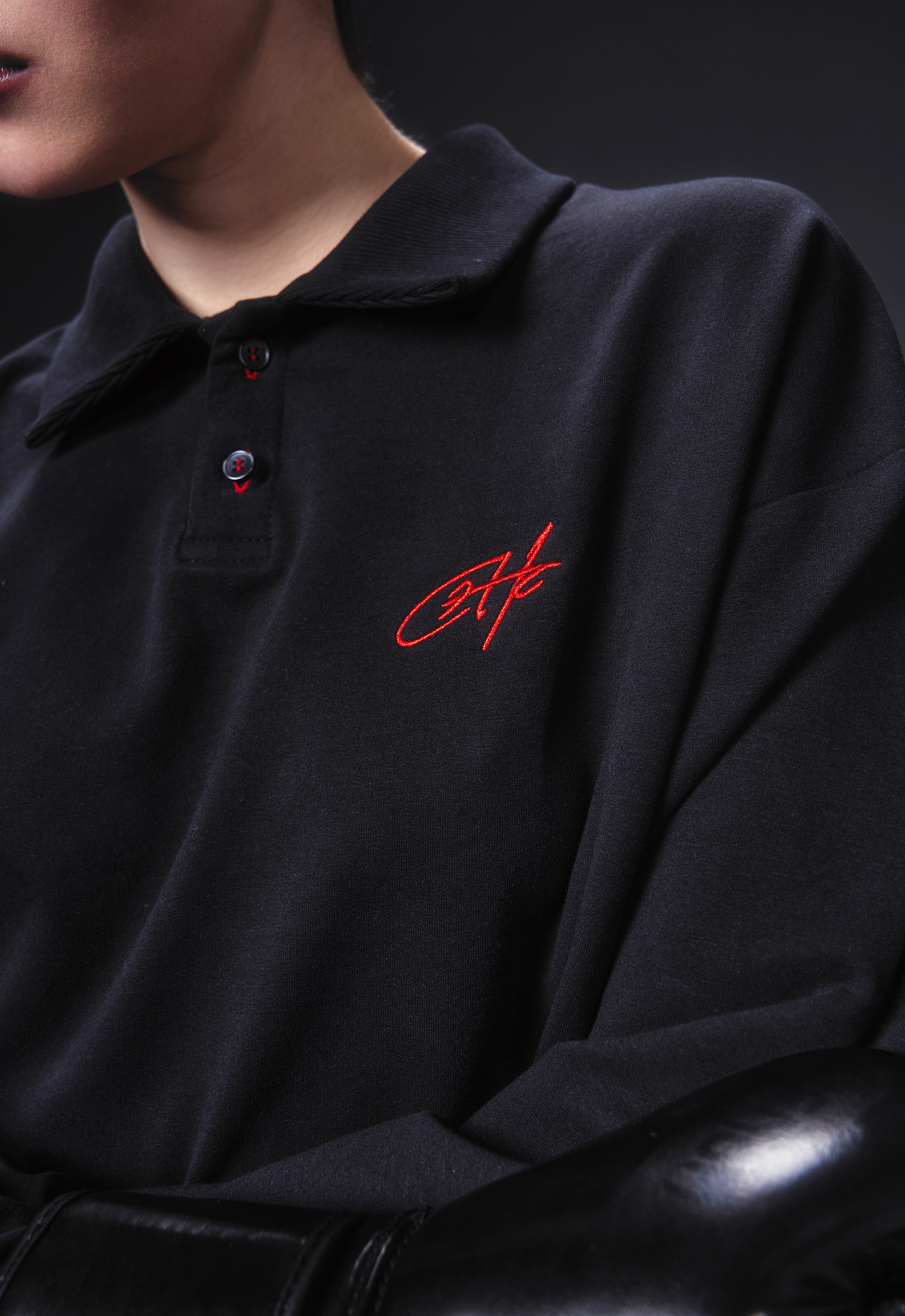 Лонгслив-поло "Everything" черный