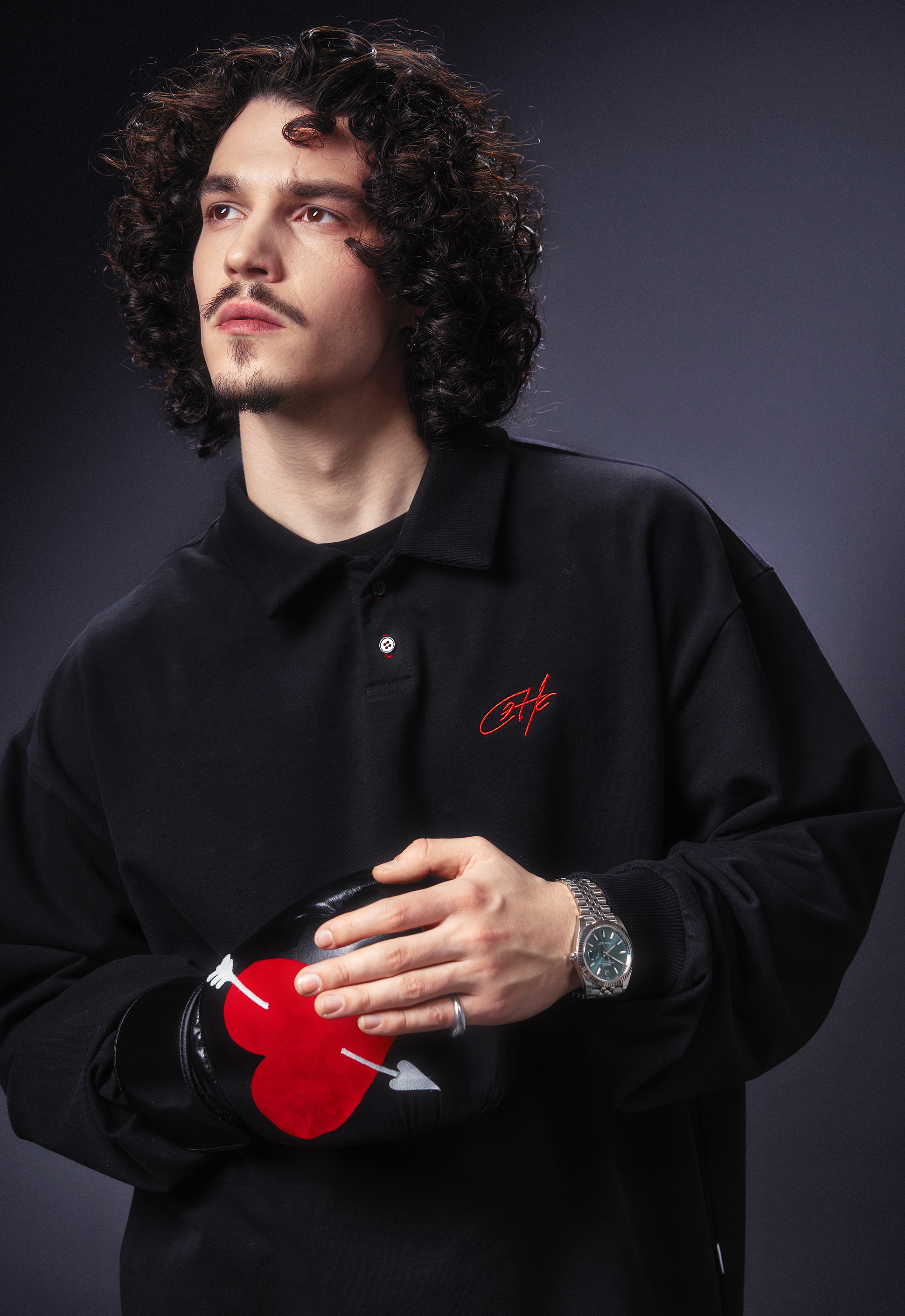 Лонгслив-поло "Everything" черный