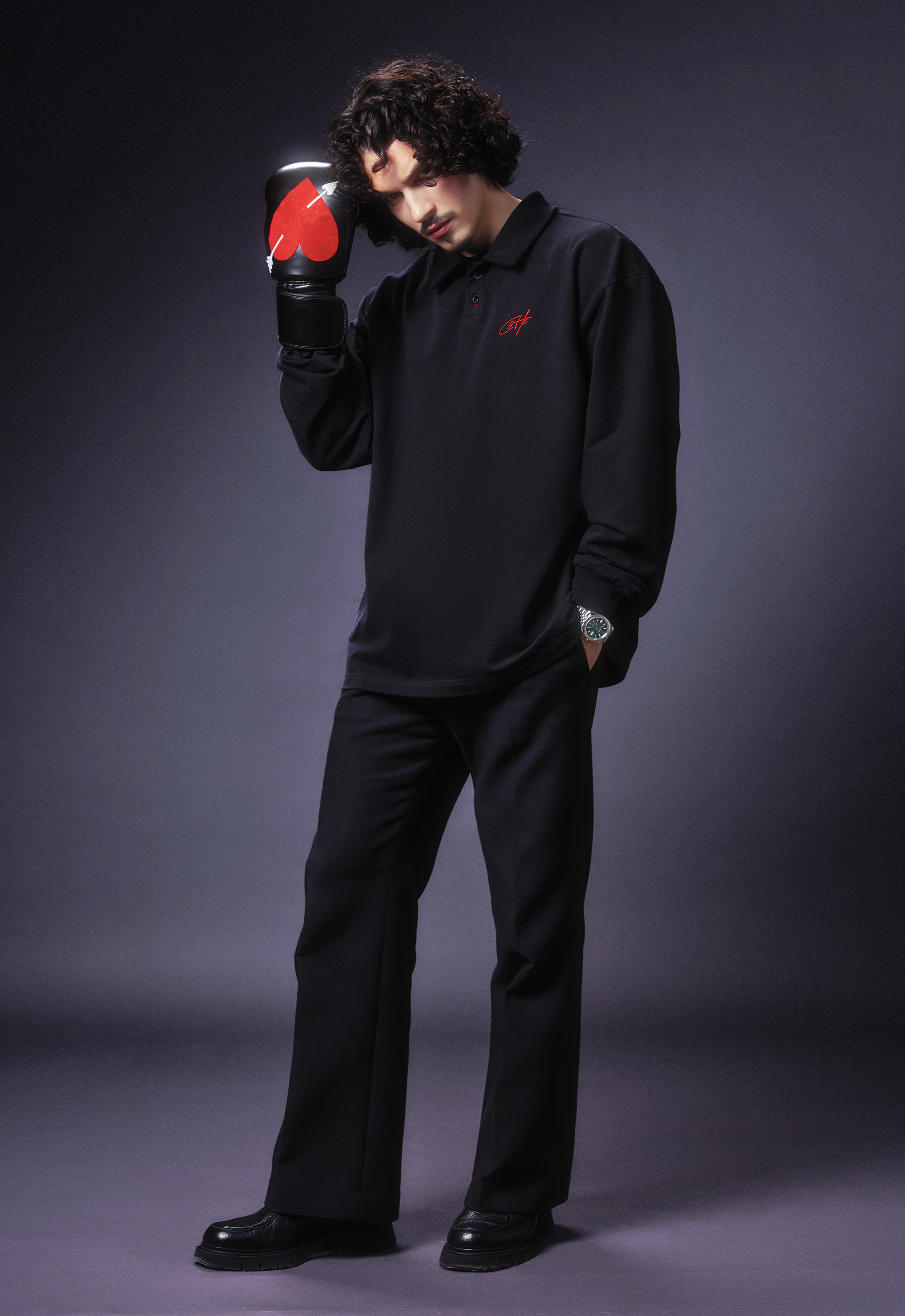 Лонгслив-поло "Everything" черный