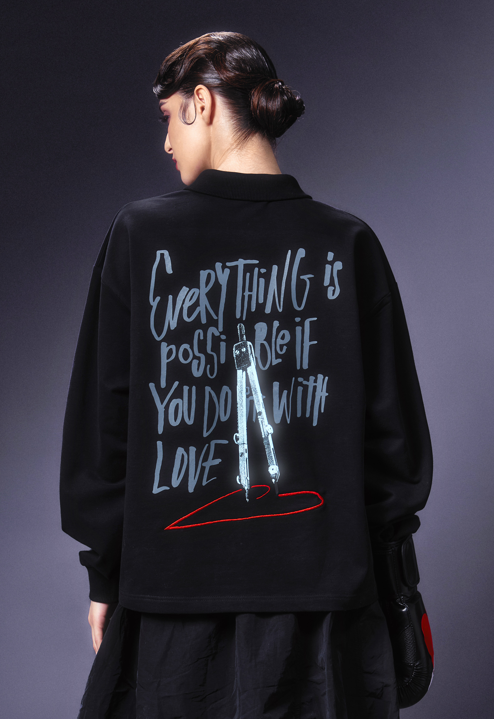 Лонгслив-поло "Everything" черный