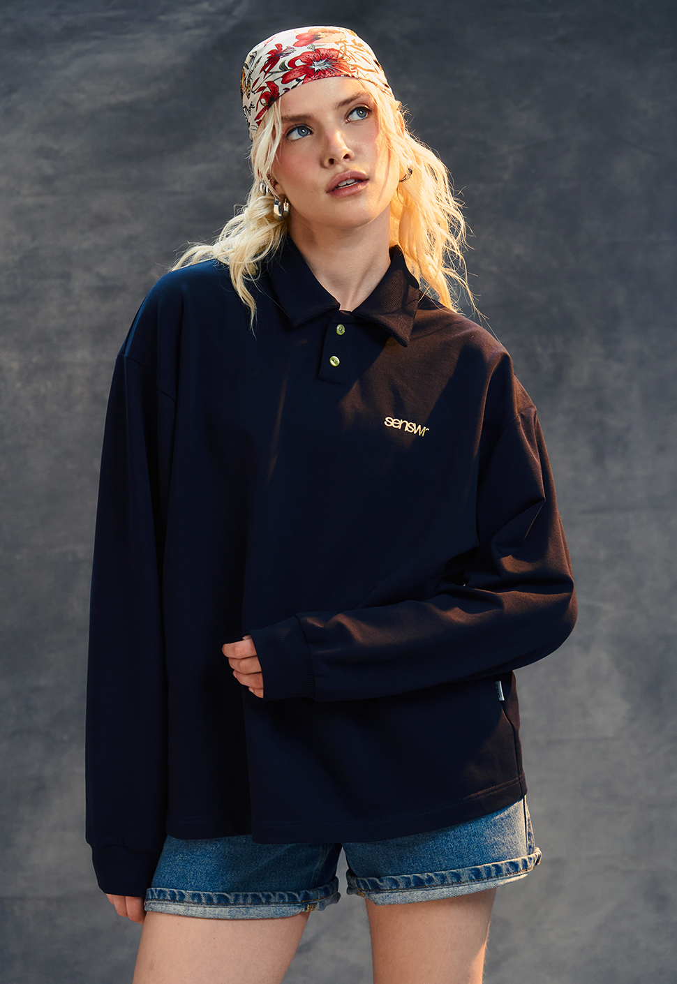 Лонгслив-поло "EMS" Нави