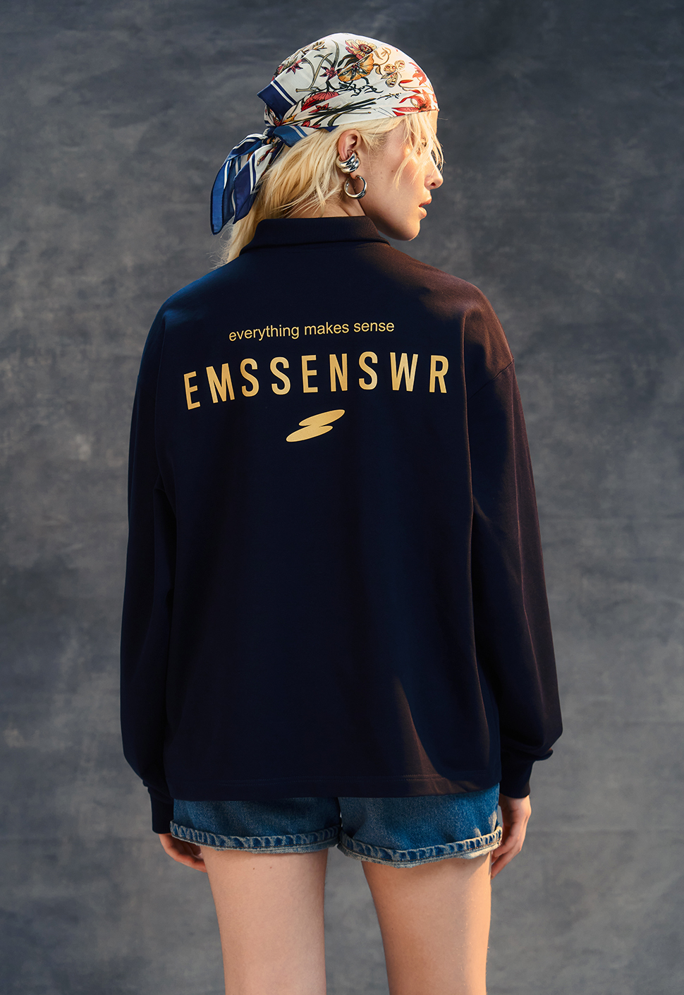 Лонгслив-поло "EMS" Нави