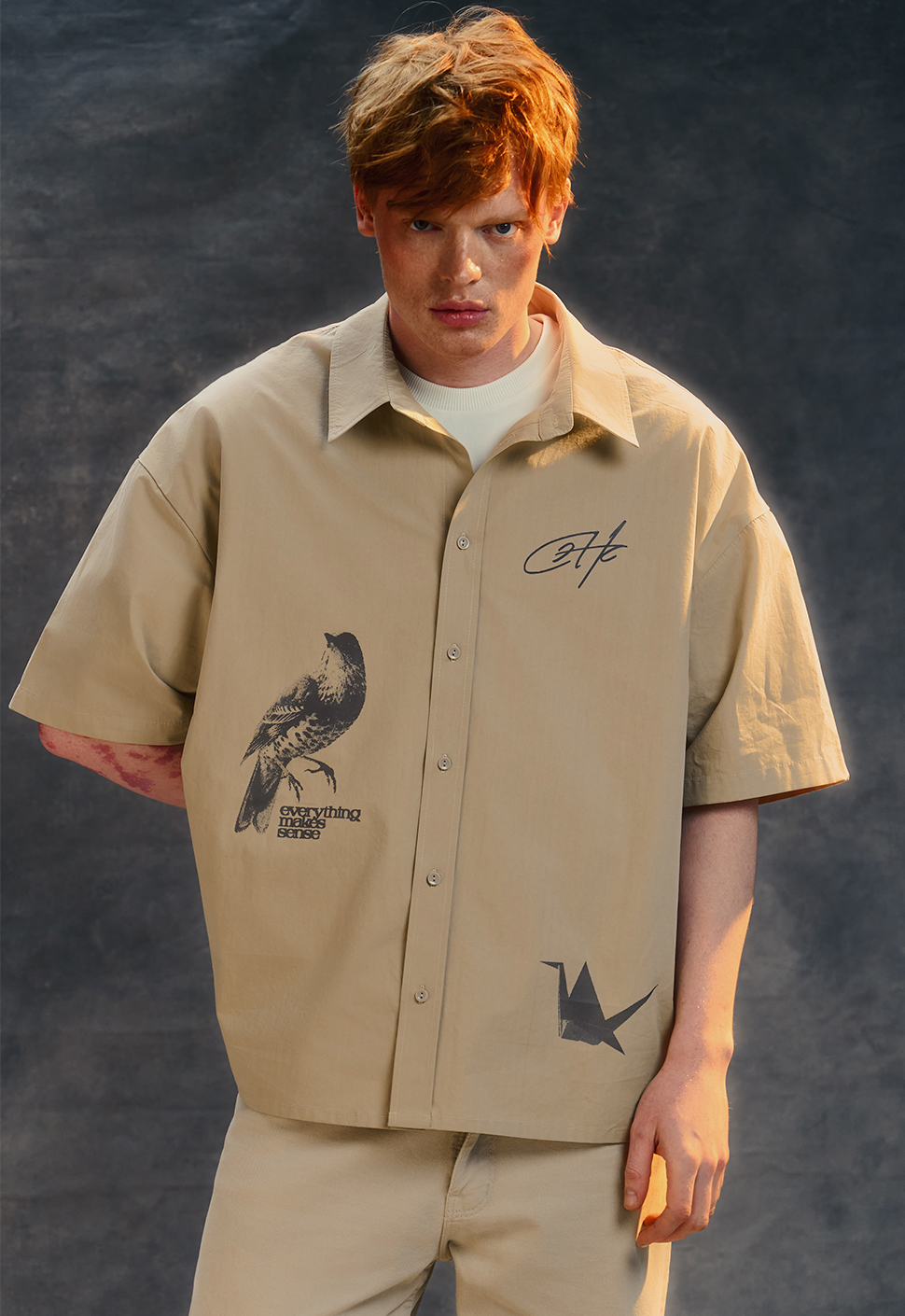 Рубашка "Birds" Пустынная дымка